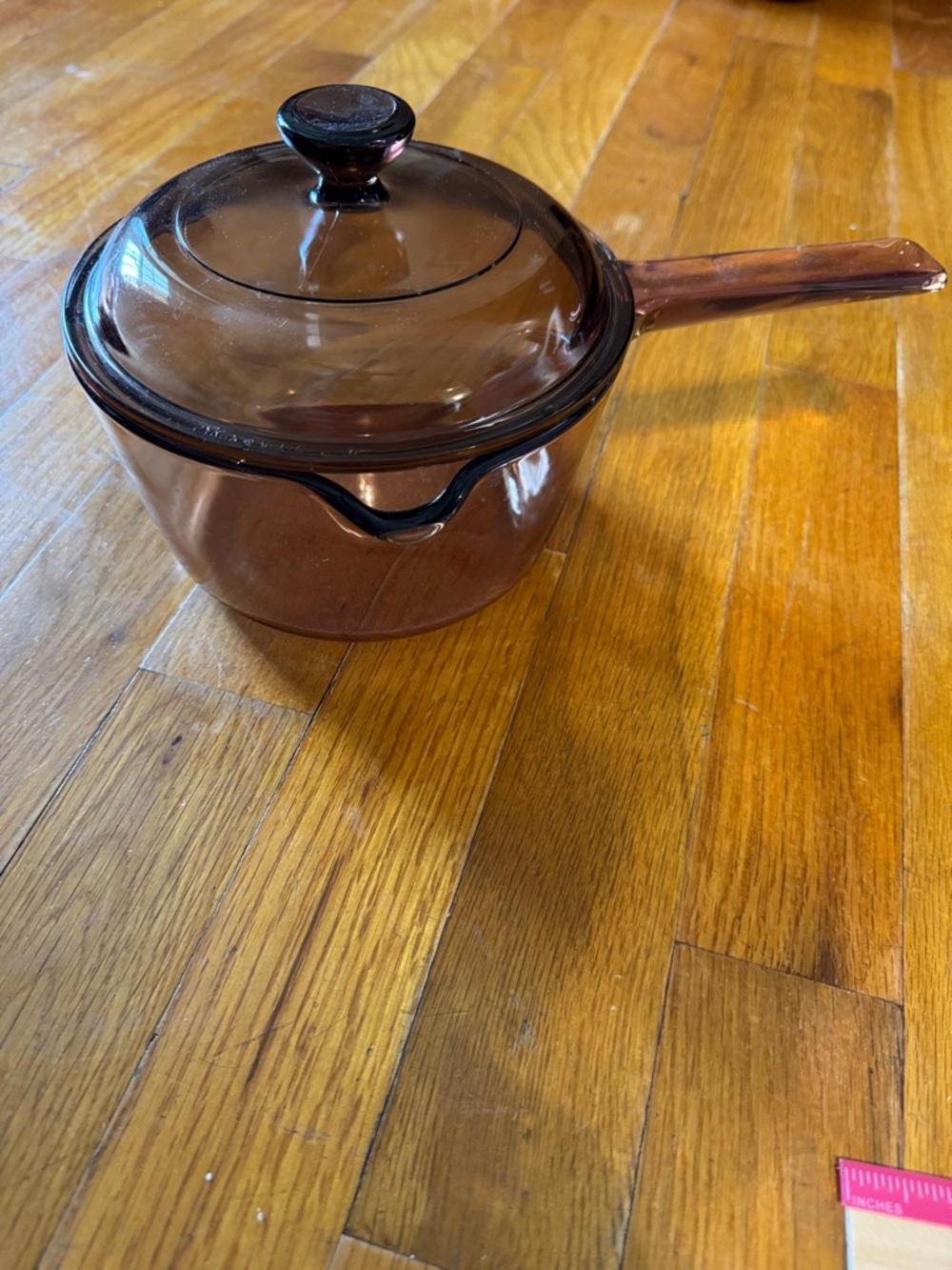 Corning Vision Ware Amber Glass 1L Liter Sauce Pan With Spout and with Lid
